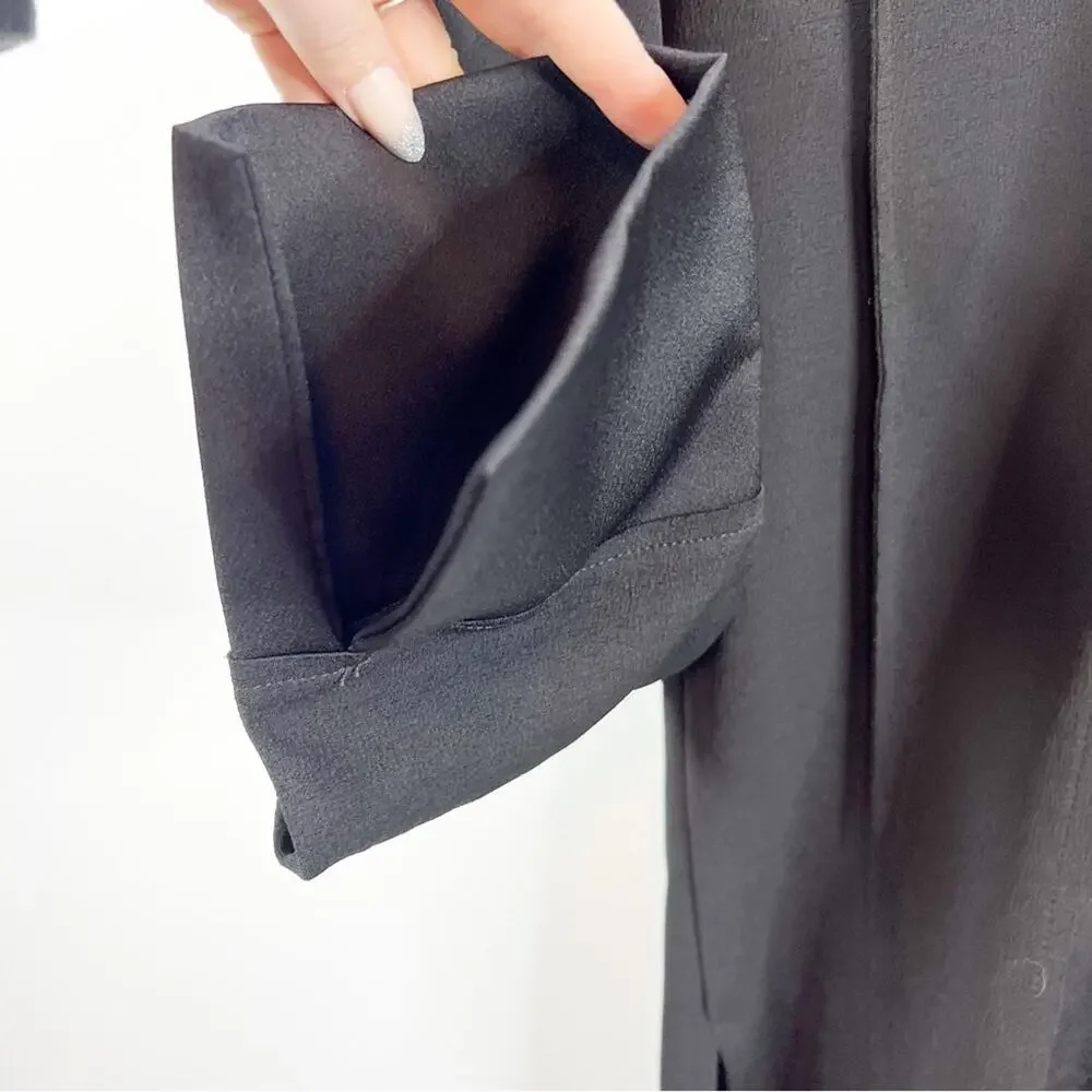 ZARA Satin Paneled Mock Neck Blouse‎ S Black - Picture 6 of 8